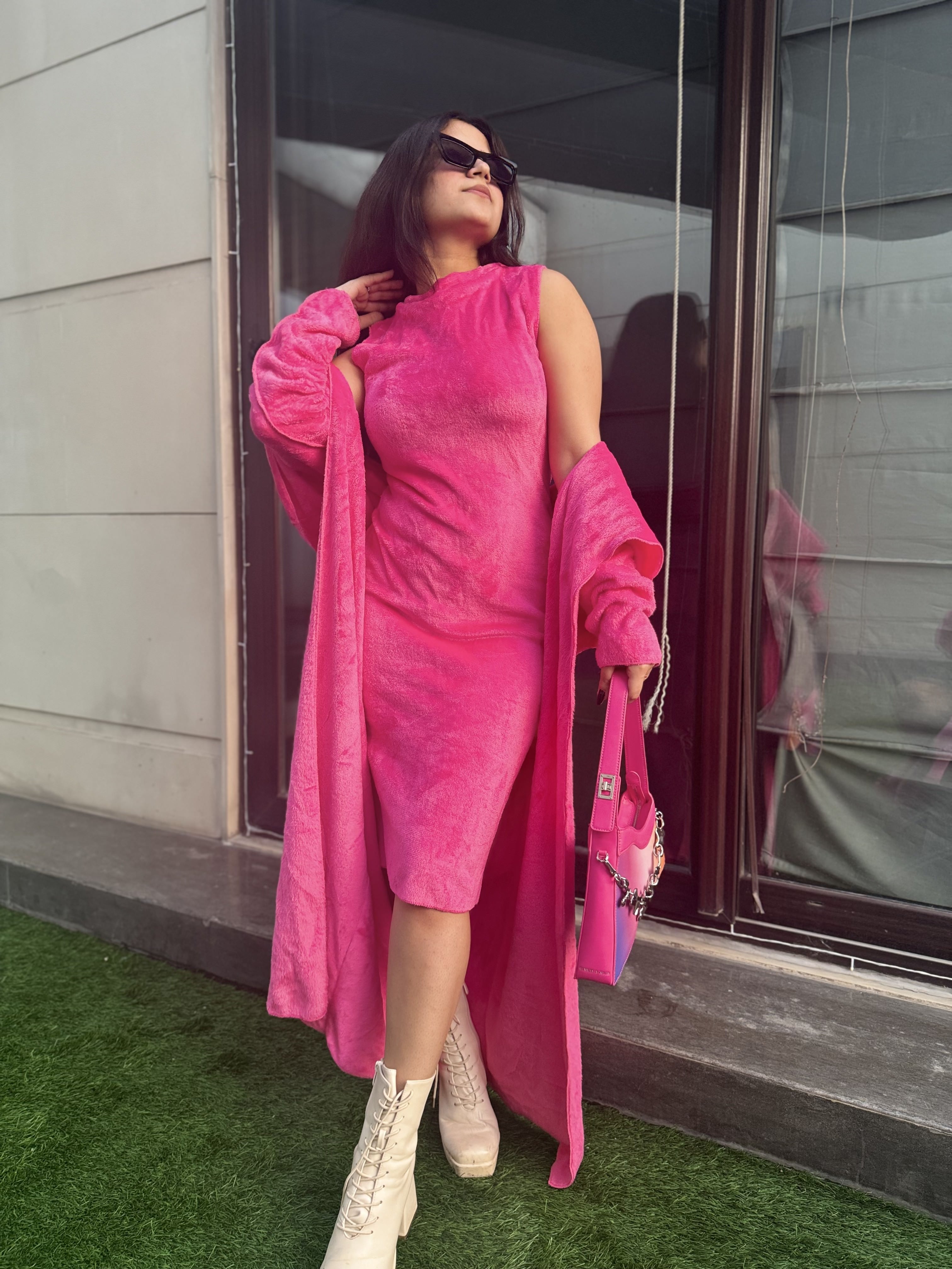 pink dress with shrug Soft Pink A-Line Cocktail Dress and Lace Shrug Two-Piece Set